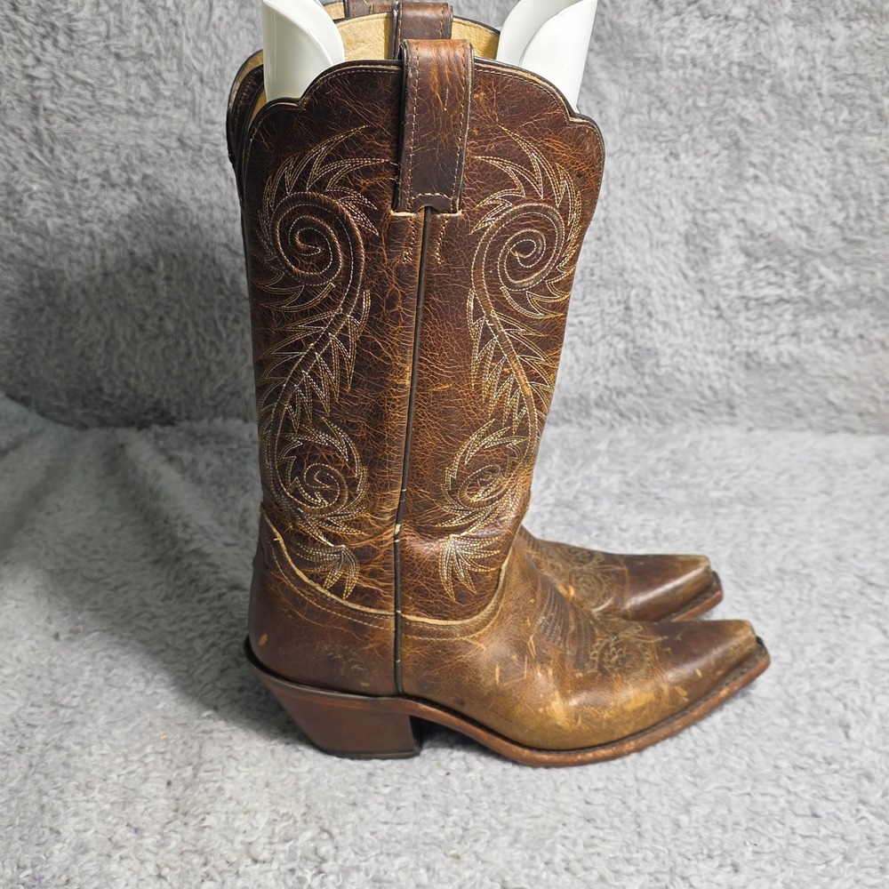 Justin Damiana Cowboy Western Boots Brown Distressed Leather Snip Toe Womens 8.5 - Picture 6 of 13